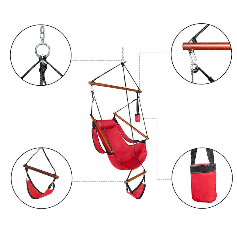 Hanging Chair Swing Oxford Cloth Wooden Stick Perforated for 220Lbs