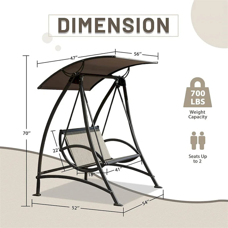Patio 2-Seat Swing Chair with Adjustable Canopy and Durable Steel Frame