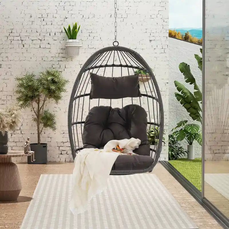 Outdoor Garden Rattan Egg Swing Chair Hanging Chair Wood