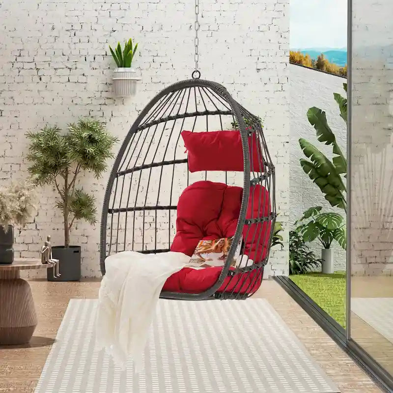 Outdoor Garden Rattan Egg Swing Chair Hanging Chair Wood