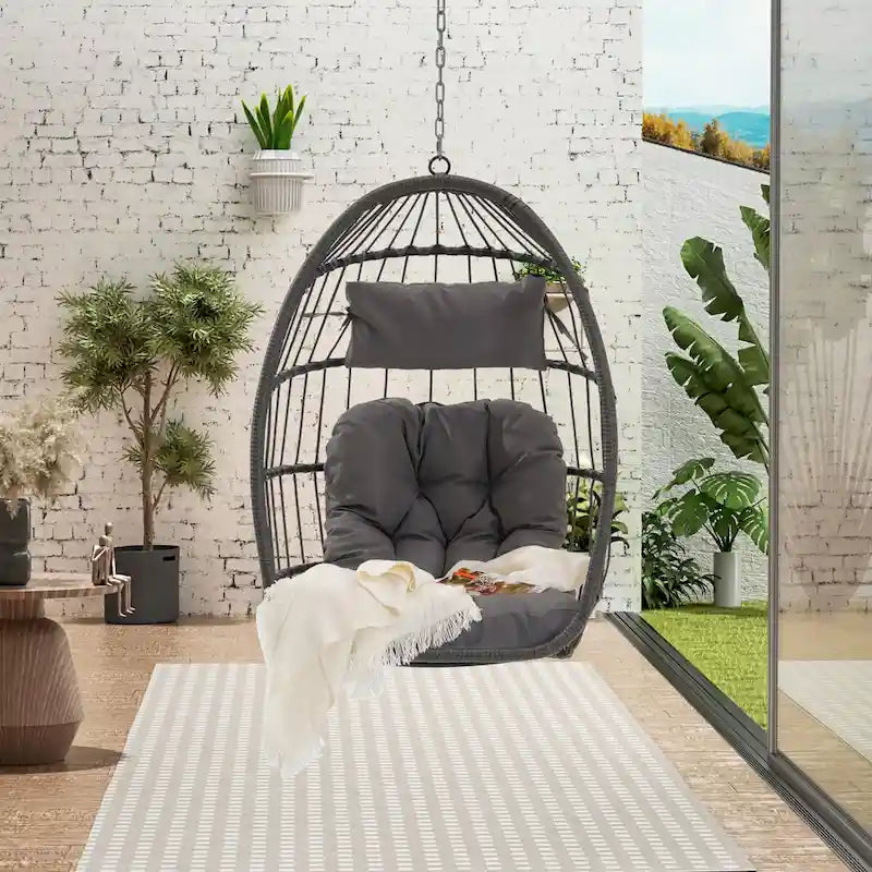 Outdoor Garden Rattan Egg Swing Chair Hanging Chair Wood