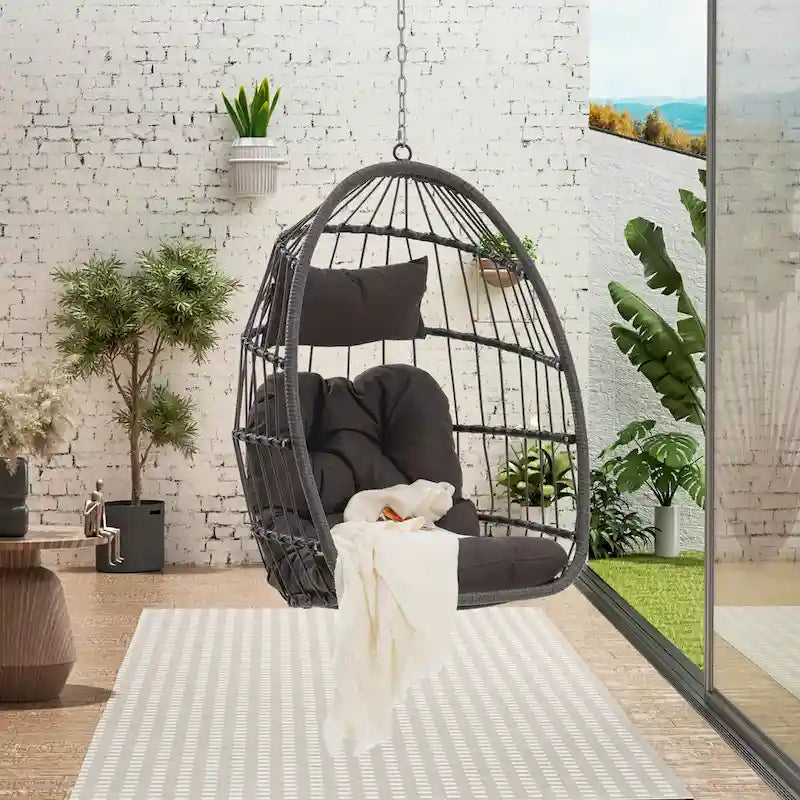 Outdoor Garden Rattan Egg Swing Chair Hanging Chair Wood
