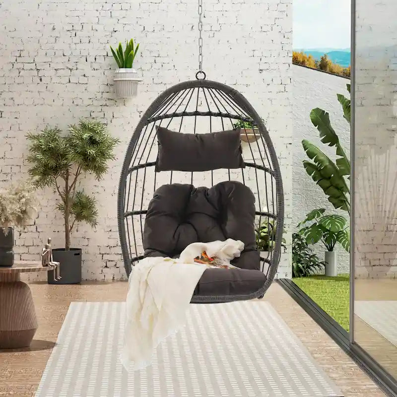 Outdoor Garden Rattan Egg Swing Chair Hanging Chair Wood