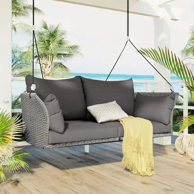 51.9  2-Person Wicker Swing Chair with cushions - N/A