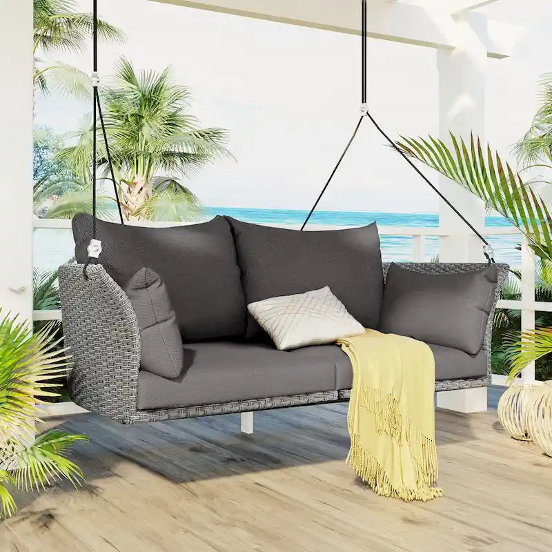 51.9  2-Person Wicker Swing Chair with cushions - N/A