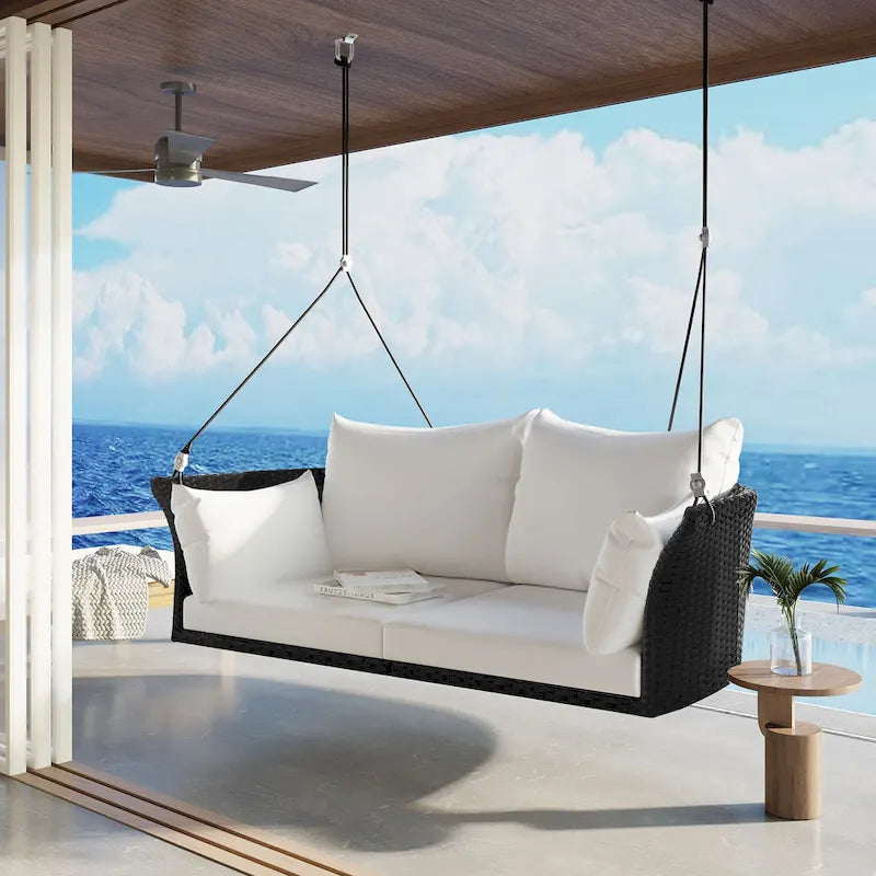 51.9  2-Person Wicker Swing Chair with cushions - N/A