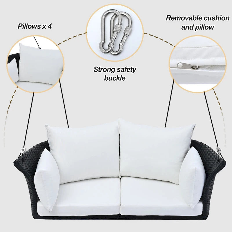 51.9  2-Person Wicker Swing Chair with cushions - N/A