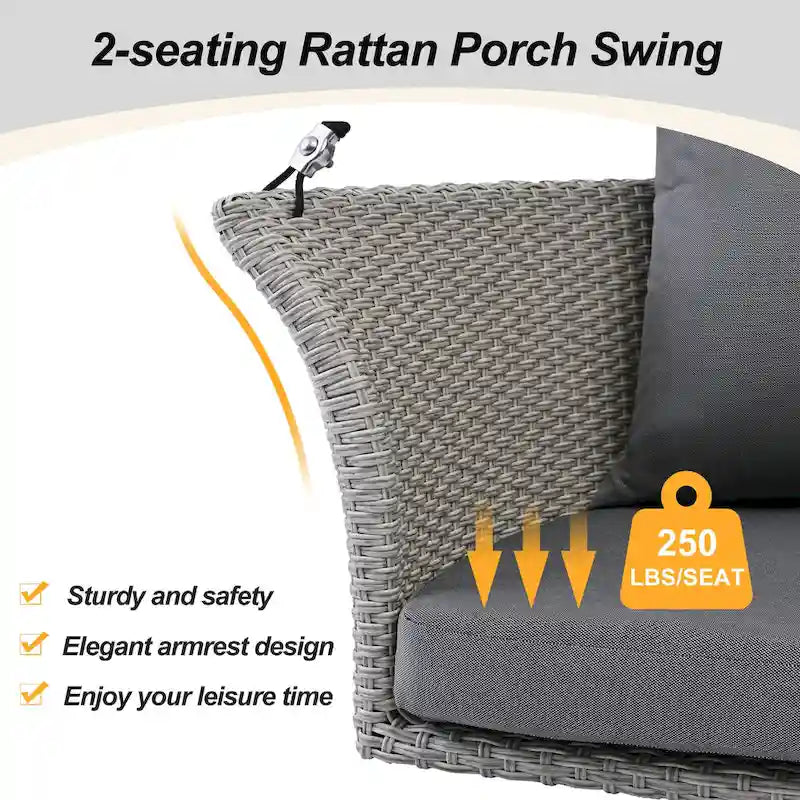 51.9  2-Person Wicker Swing Chair with cushions - N/A