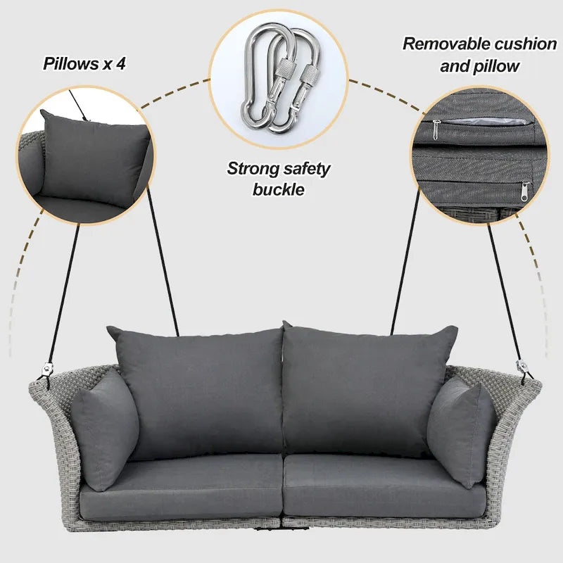 51.9  2-Person Wicker Swing Chair with cushions - N/A