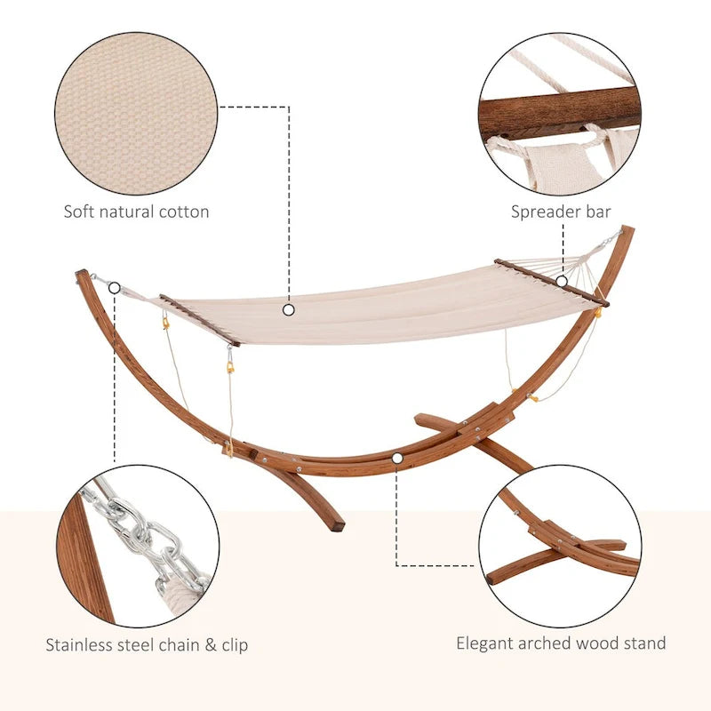 Outdoor Wooden Hammock with Stand, Heavy Duty Roman Arc Hammock