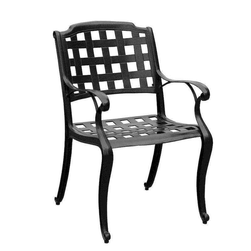 Modern Ornate Outdoor Mesh Aluminum 59-in Large Round Patio Dining Set with Lazy Susan and Six Chairs - N/A