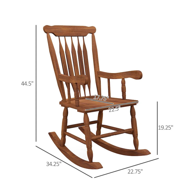 Outdoor Wood Rocking Chair, 350 lbs Porch Rocker with High Back