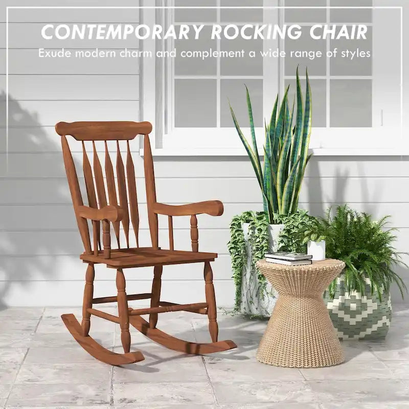 Outdoor Wood Rocking Chair, 350 lbs Porch Rocker with High Back
