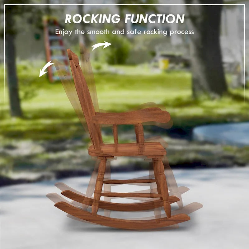 Outdoor Wood Rocking Chair, 350 lbs Porch Rocker with High Back