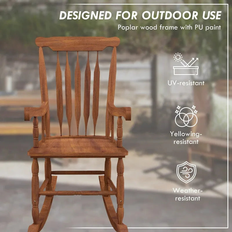 Outdoor Wood Rocking Chair, 350 lbs Porch Rocker with High Back