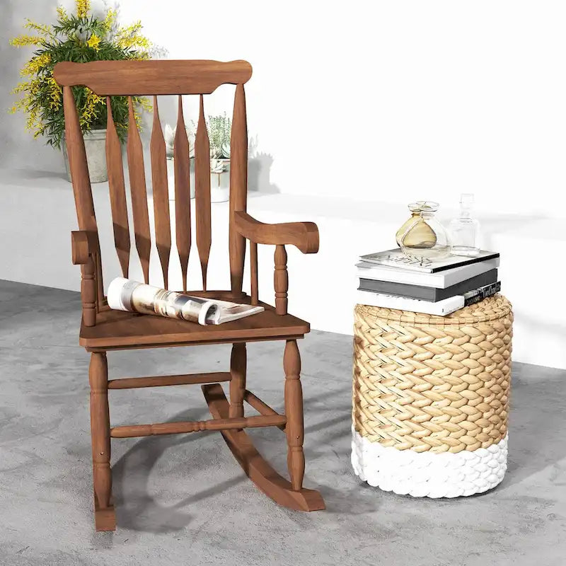 Outdoor Wood Rocking Chair, 350 lbs Porch Rocker with High Back