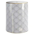Fish Scale 17  Modern Ceramic Garden Stool, White/Gold by JONATHAN Y