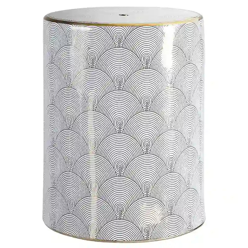 Fish Scale 17  Modern Ceramic Garden Stool, White/Gold by JONATHAN Y