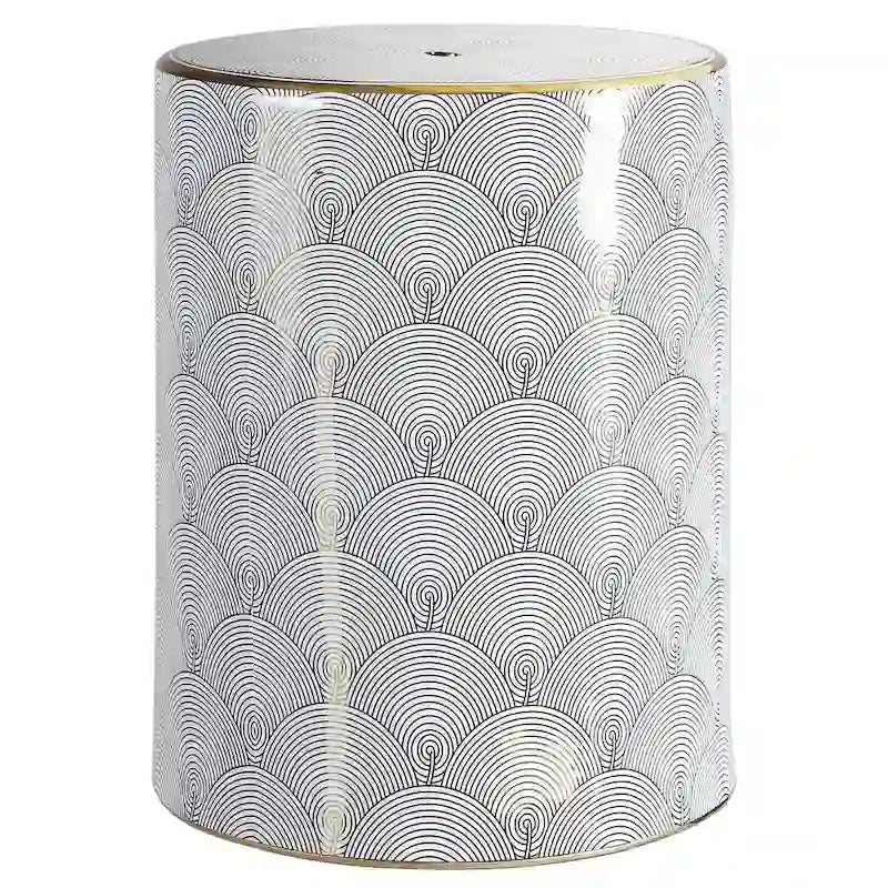 Fish Scale 17  Modern Ceramic Garden Stool, White/Gold by JONATHAN Y