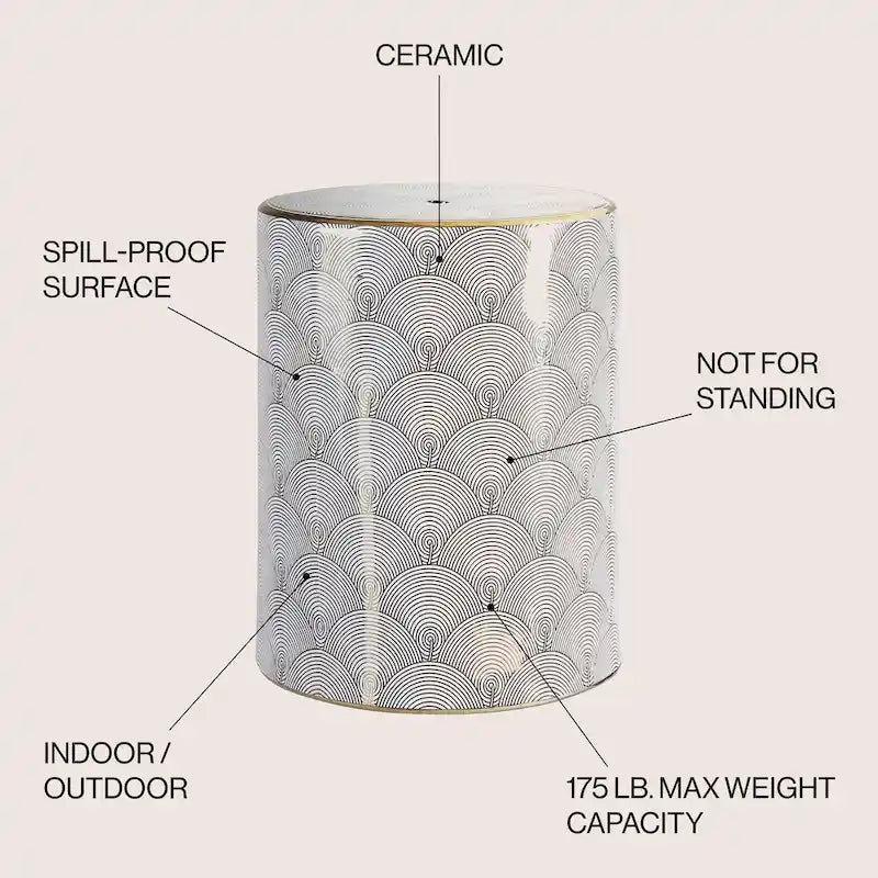 Fish Scale 17  Modern Ceramic Garden Stool, White/Gold by JONATHAN Y