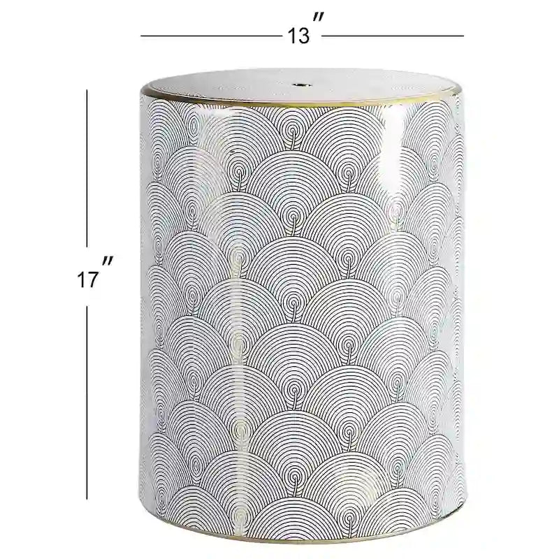 Fish Scale 17  Modern Ceramic Garden Stool, White/Gold by JONATHAN Y