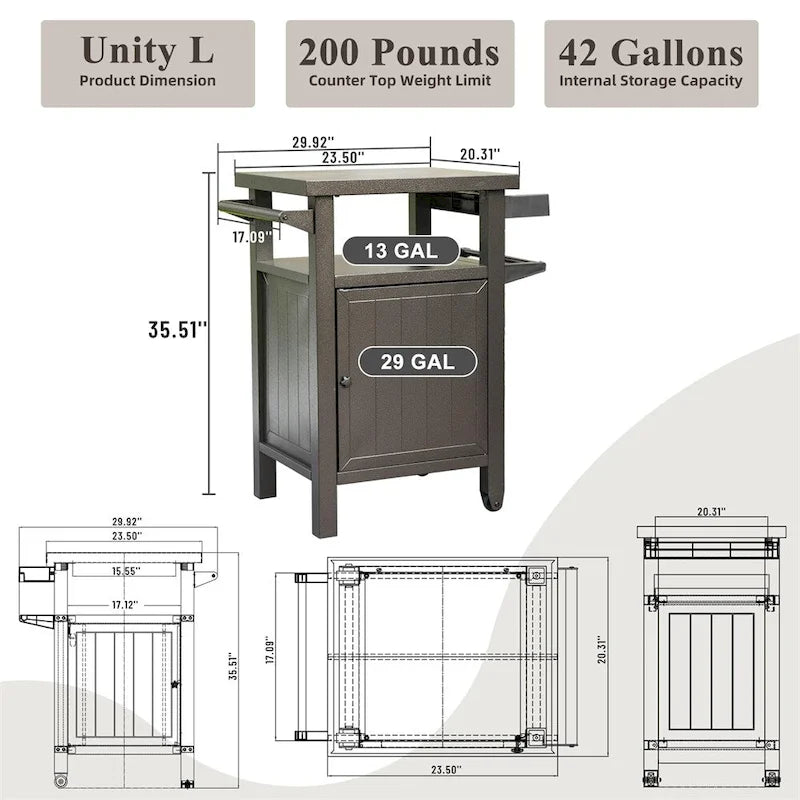 Grill Carts Outdoor w/ Storage and Wheels, Whole Metal Portable Table