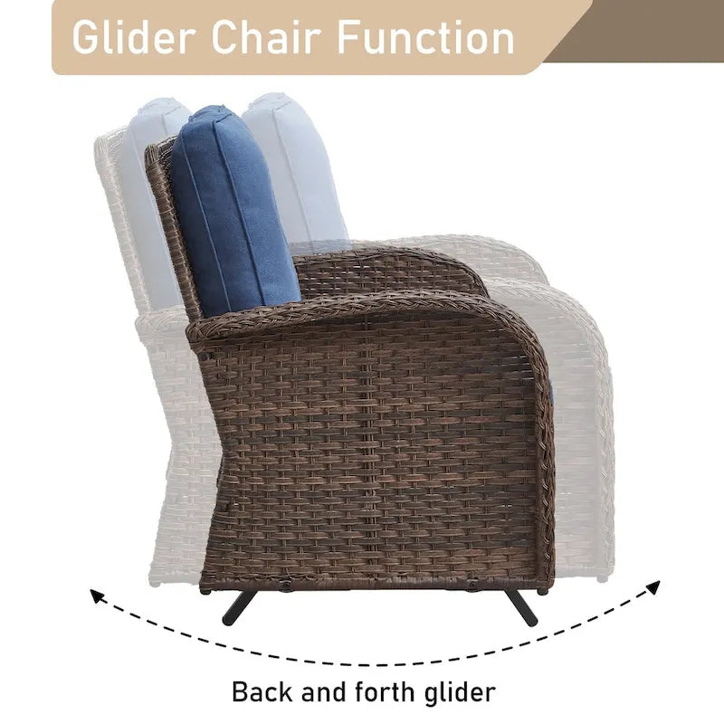 7 Piece Patio Glider Loveseat Sets with Swivel Chair - Brown