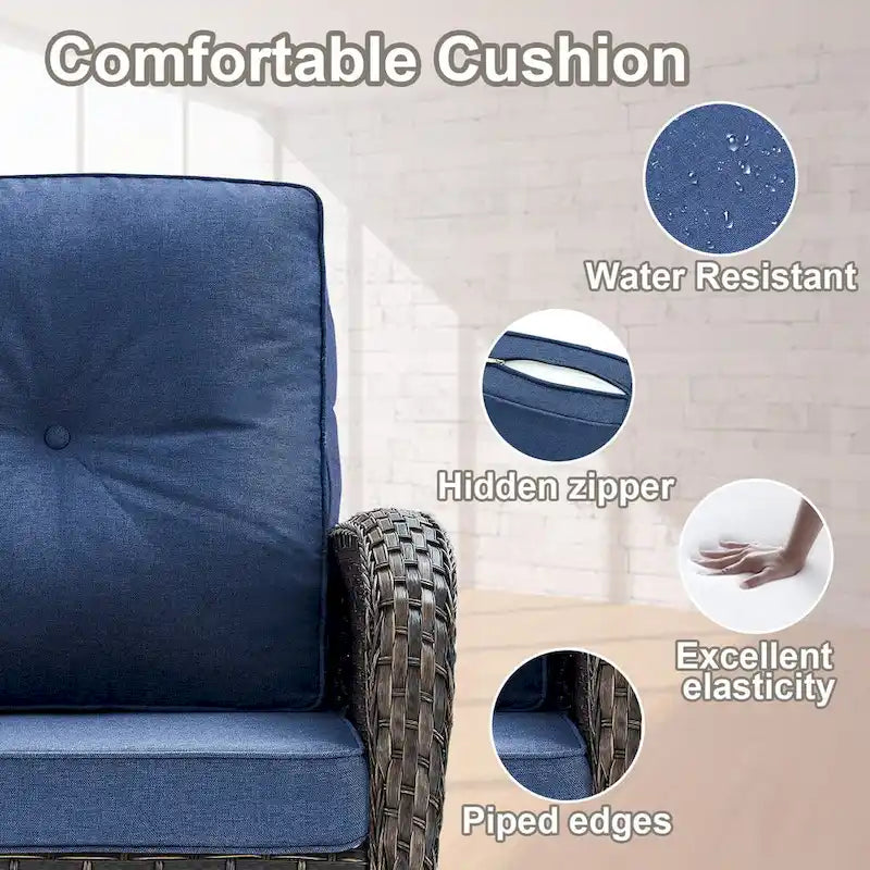 7 Piece Patio Glider Loveseat Sets with Swivel Chair - Brown