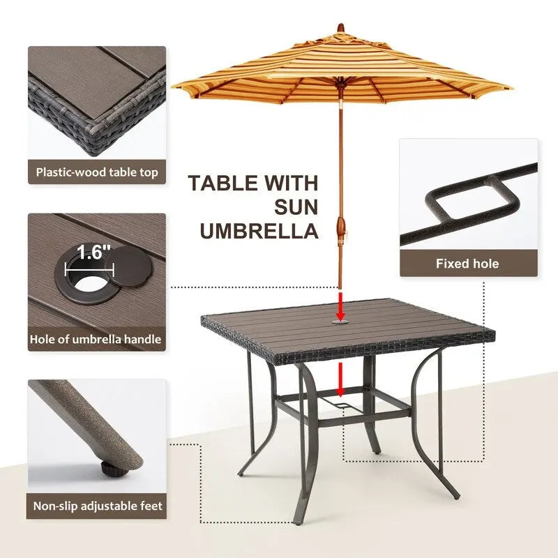 5-Piece PE Wicker Outdoor Dining Set with Cushions