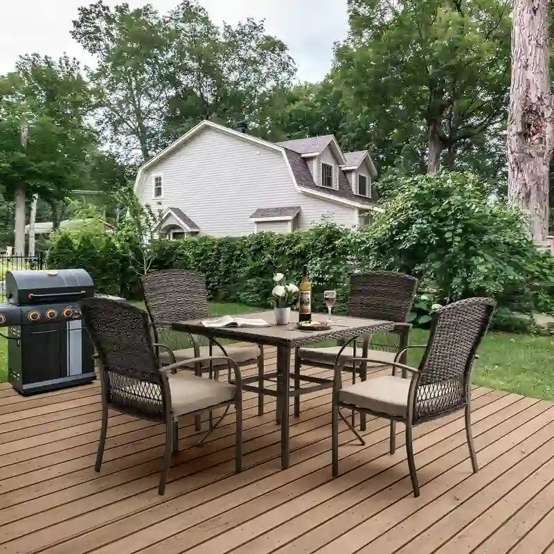 5-Piece PE Wicker Outdoor Dining Set with Cushions