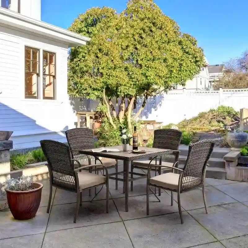 5-Piece PE Wicker Outdoor Dining Set with Cushions