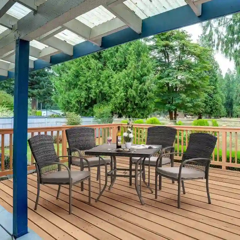 5-Piece PE Wicker Outdoor Dining Set with Cushions
