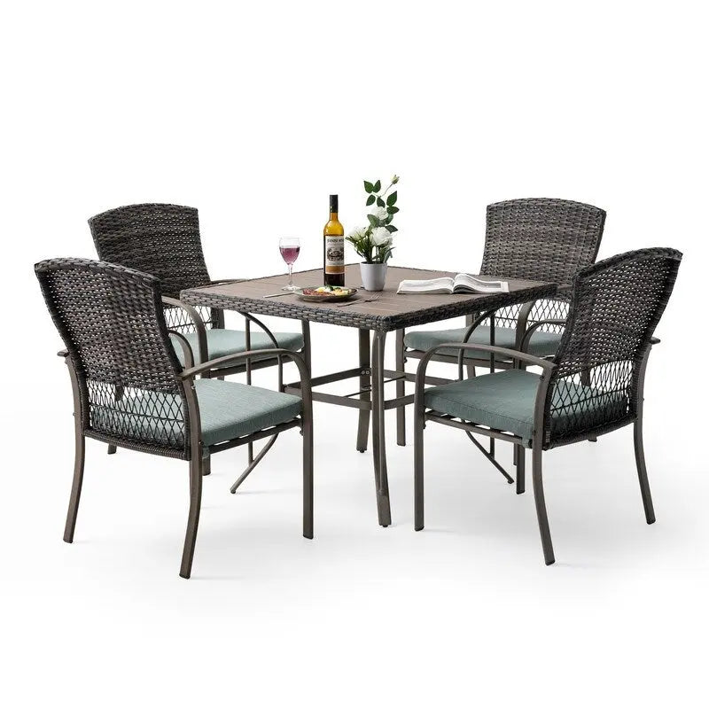 5-Piece PE Wicker Outdoor Dining Set with Cushions
