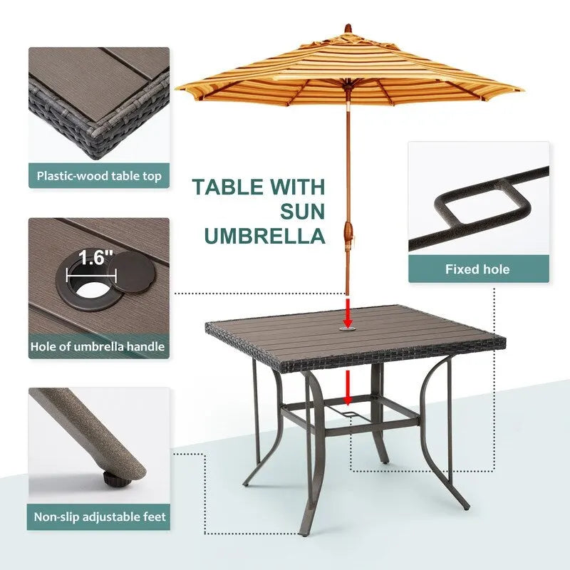 5-Piece PE Wicker Outdoor Dining Set with Cushions