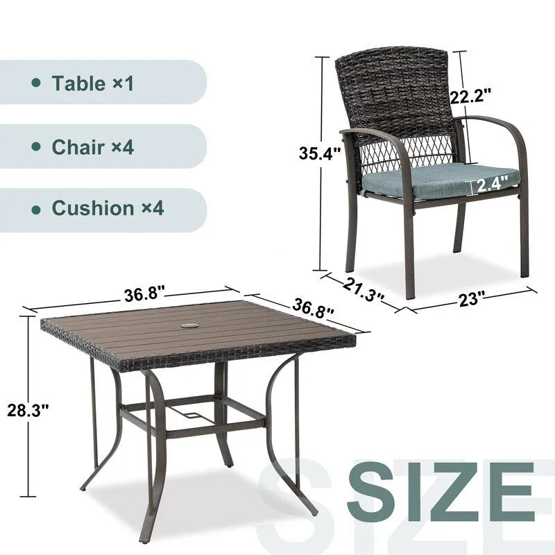 5-Piece PE Wicker Outdoor Dining Set with Cushions