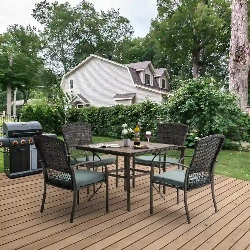 5-Piece PE Wicker Outdoor Dining Set with Cushions