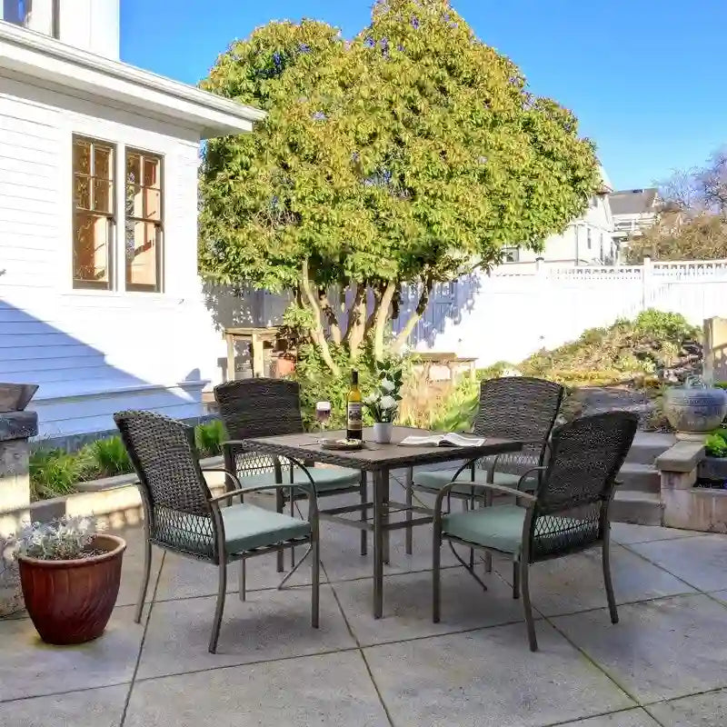 5-Piece PE Wicker Outdoor Dining Set with Cushions