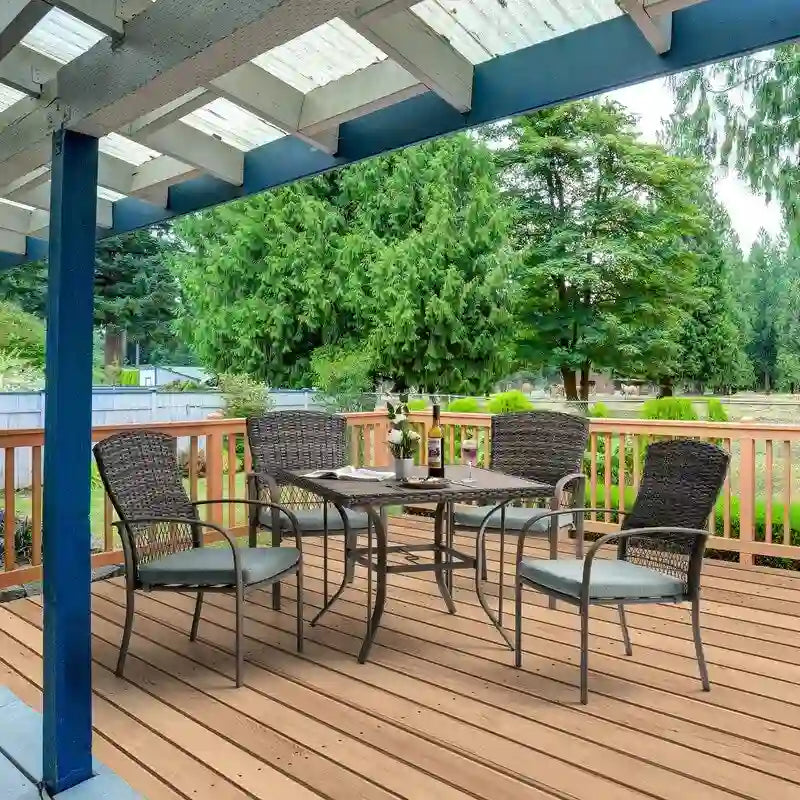 5-Piece PE Wicker Outdoor Dining Set with Cushions