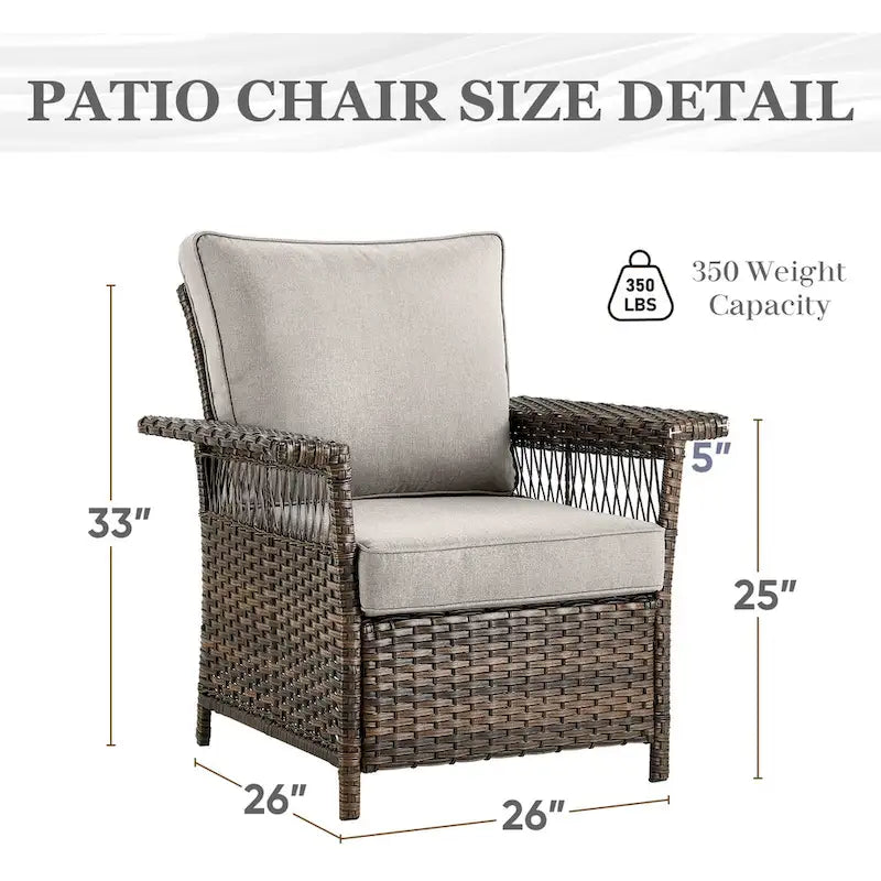 Patio Chair High Back Sofa,Ottomans and Coffee Table - Brown