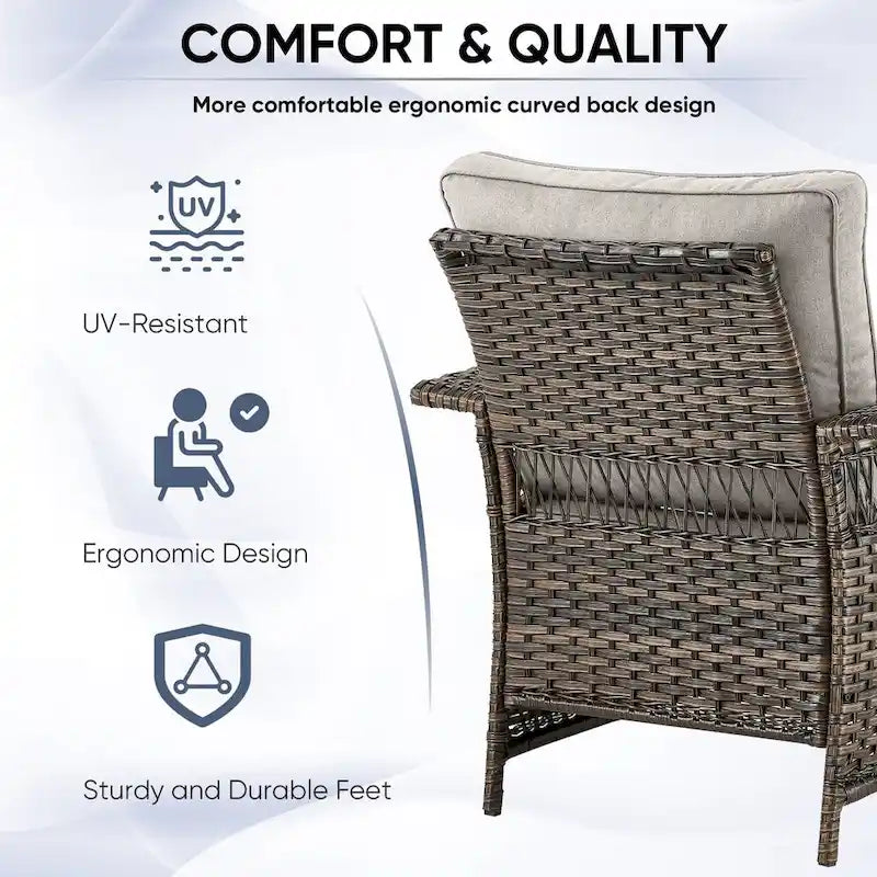 Patio Chair High Back Sofa,Ottomans and Coffee Table - Brown