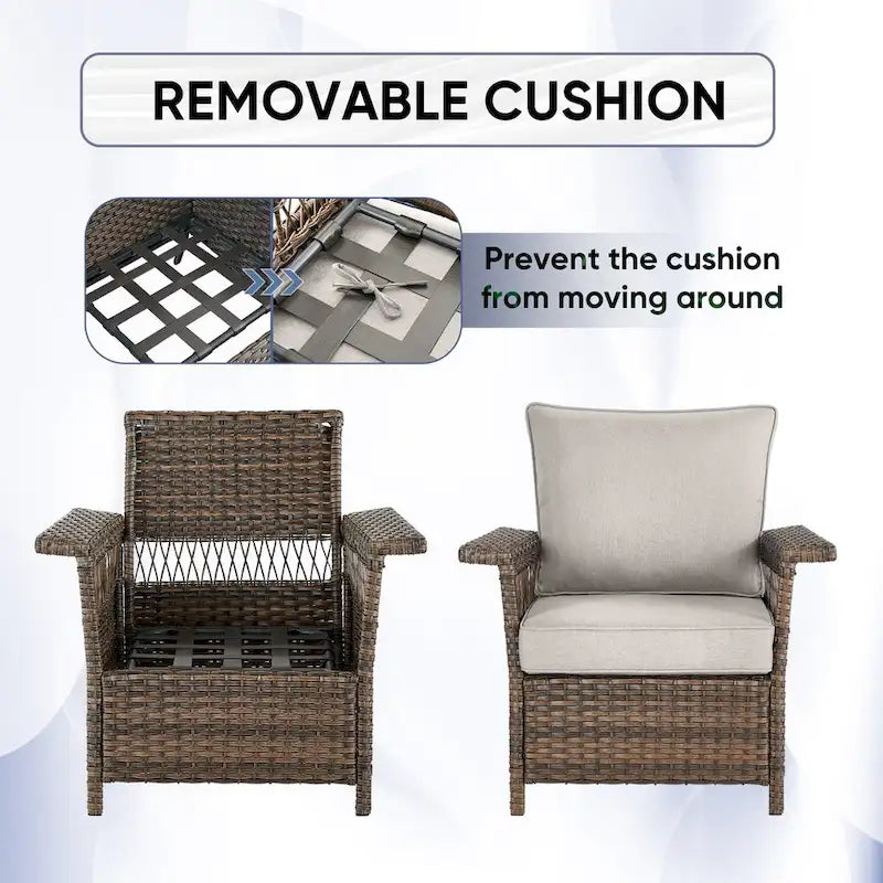 Patio Chair High Back Sofa,Ottomans and Coffee Table - Brown