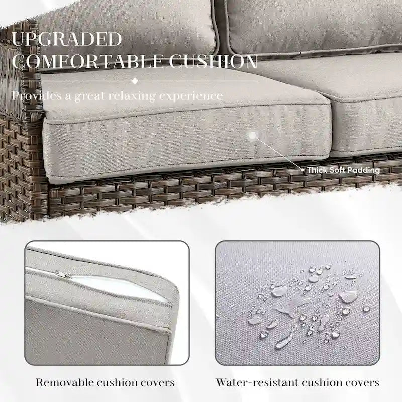 Patio Chair High Back Sofa,Ottomans and Coffee Table - Brown