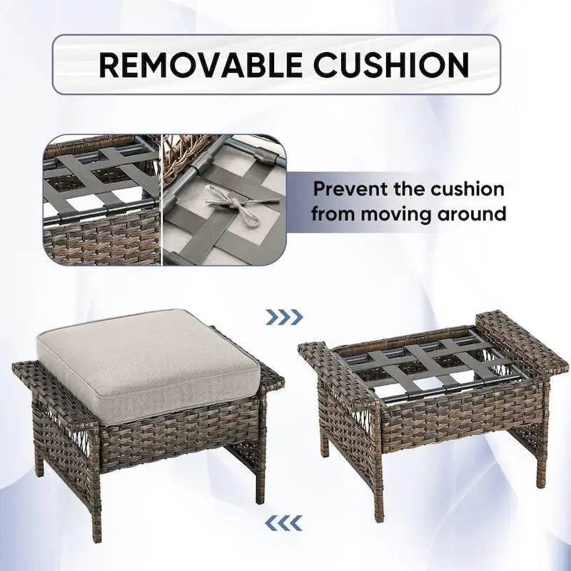 Patio Chair High Back Sofa,Ottomans and Coffee Table - Brown