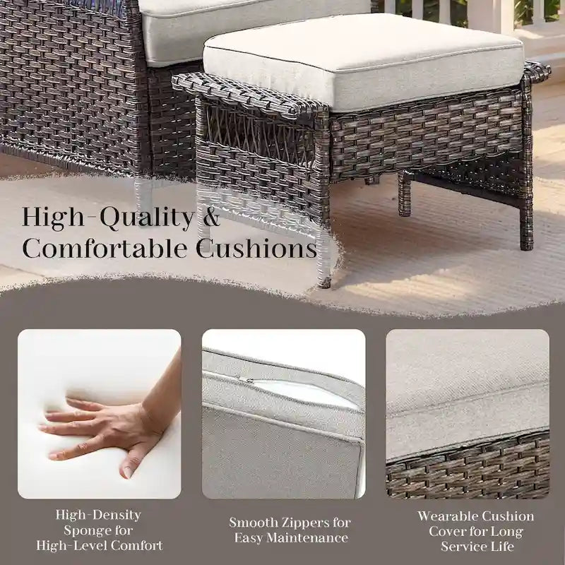 Patio Chair High Back Sofa,Ottomans and Coffee Table - Brown