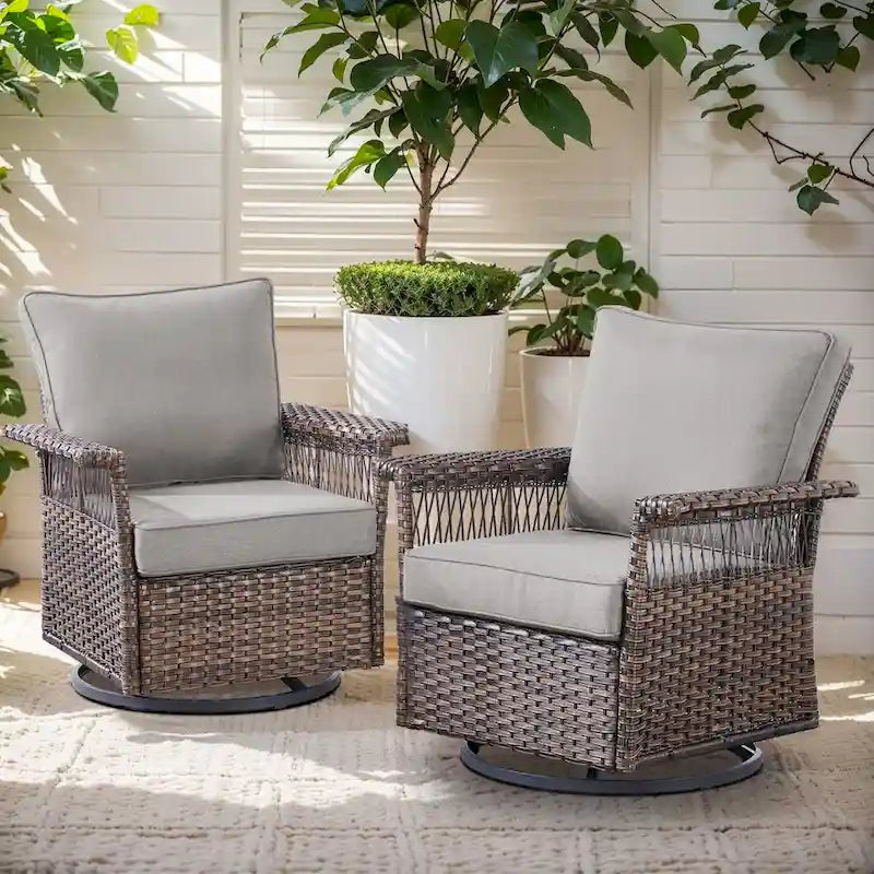 Gymojoy 2PCS Chairs Outdoor Patio Rattan Wicker Dining Chair - Brown