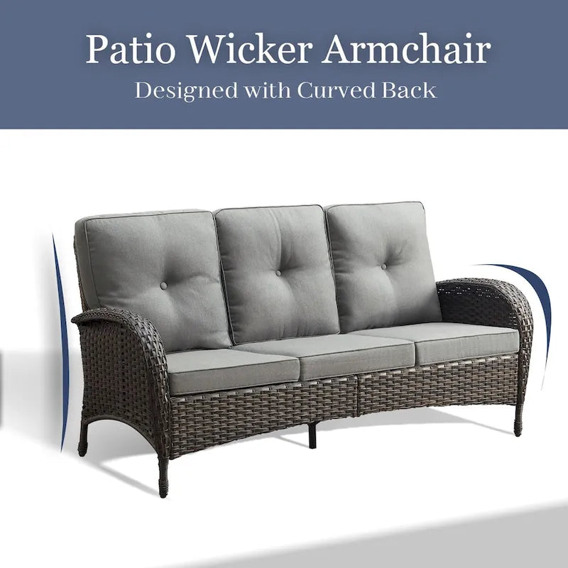 Outdoor Wicker Patio Sofa 3-seat Sofa - Brown