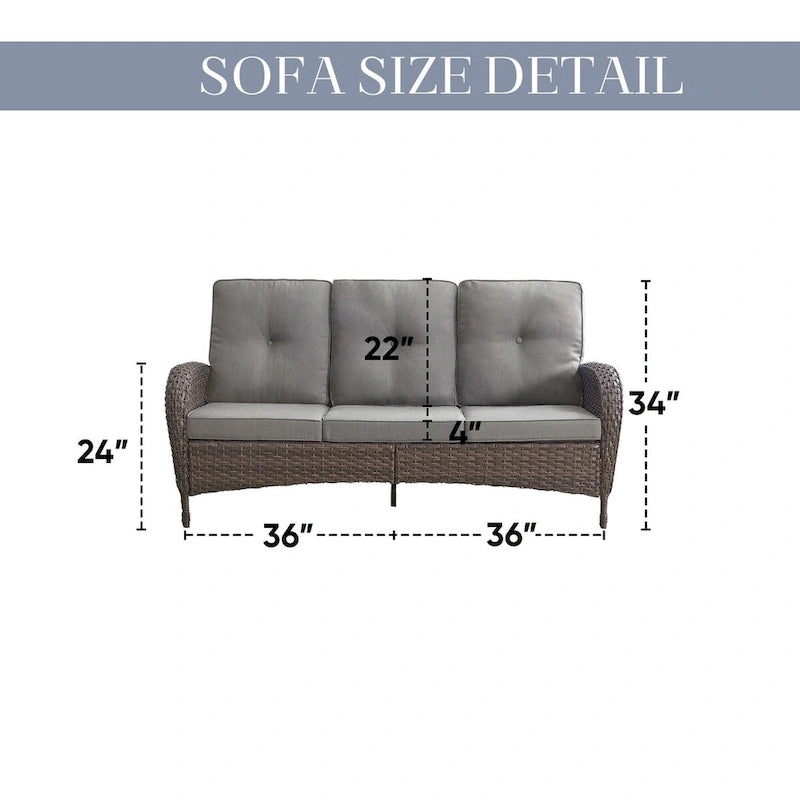 Outdoor Wicker Patio Sofa 3-seat Sofa - Brown