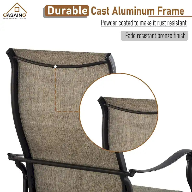 4 Piece Textilene Fabric Cast Aluminum Frame Dining Chair