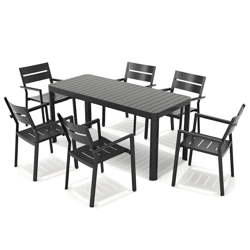 5/7 Pieces Patio Dining Set with Aluminum Stackable Chairs and 1 Expandable Rectangle Table