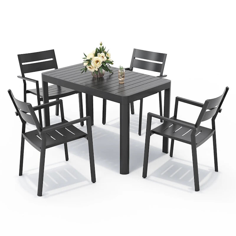 5/7 Pieces Patio Dining Set with Aluminum Stackable Chairs and 1 Expandable Rectangle Table